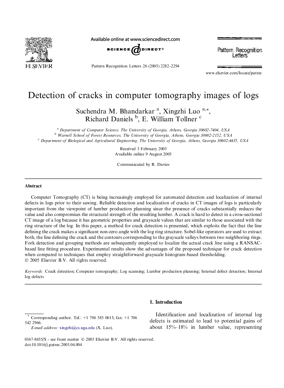 Detection of cracks in computer tomography images of logs