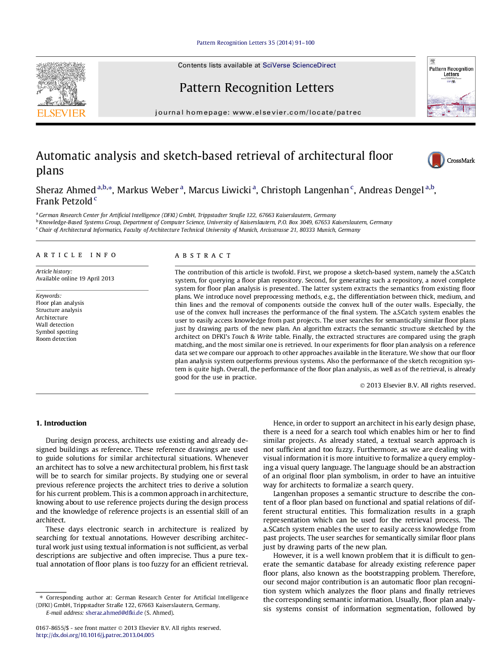 Automatic analysis and sketch-based retrieval of architectural floor plans