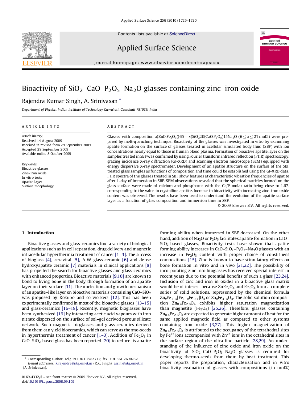 Bioactivity of SiO2-CaO-P2O5-Na2O glasses containing zinc-iron oxide