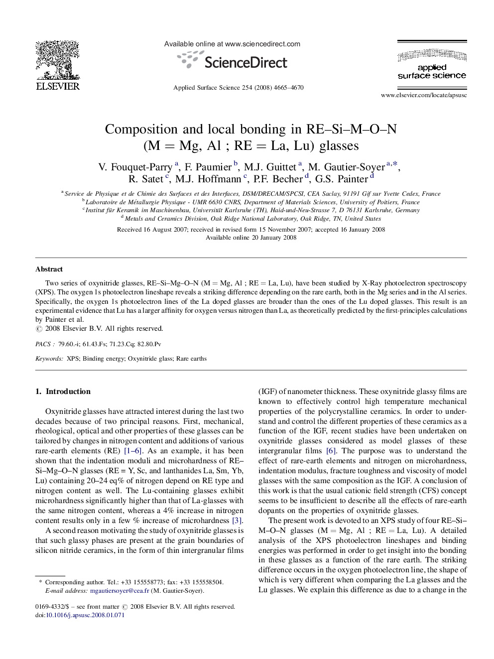 Composition and local bonding in RE-Si-M-O-N (M=Mg, Al ; RE=La, Lu) glasses