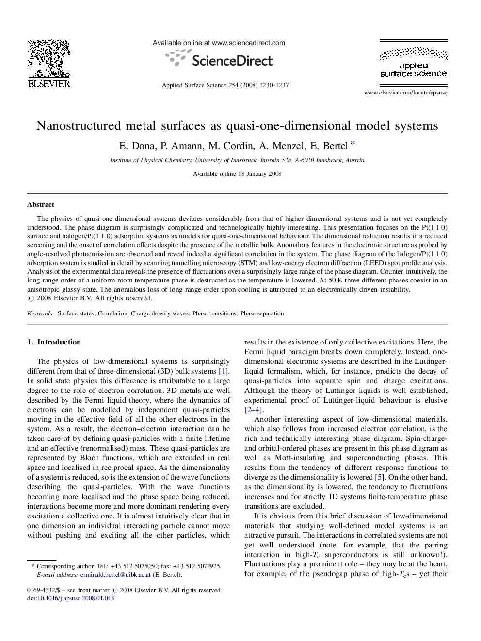 Nanostructured metal surfaces as quasi-one-dimensional model systems