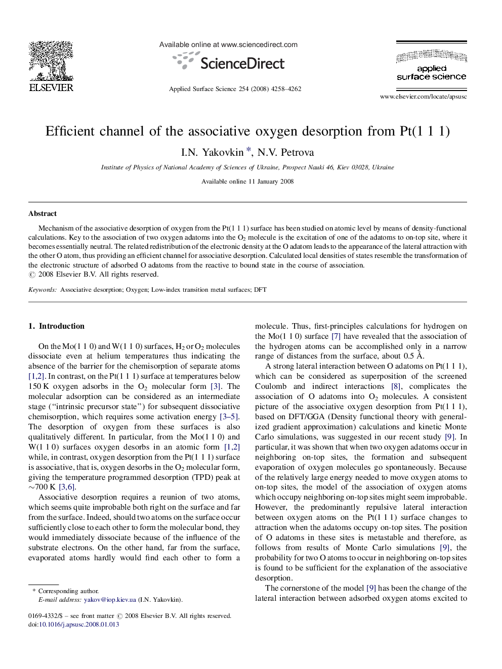 Efficient channel of the associative oxygen desorption from Pt(1 1 1)