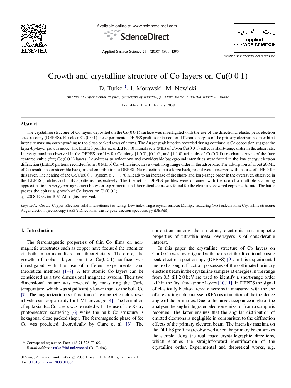 Growth and crystalline structure of Co layers on Cu(0 0 1)