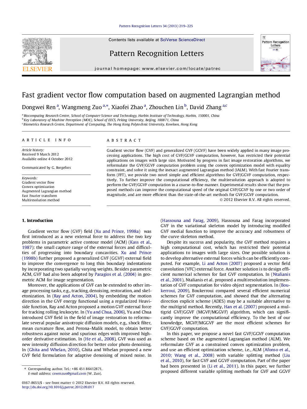 Fast gradient vector flow computation based on augmented Lagrangian method