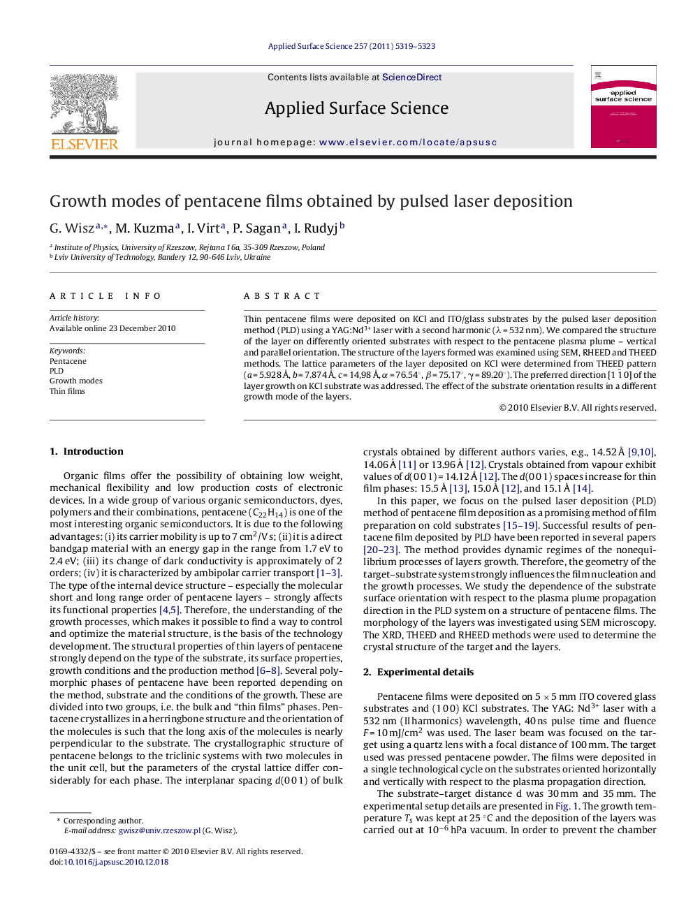 Growth modes of pentacene films obtained by pulsed laser deposition