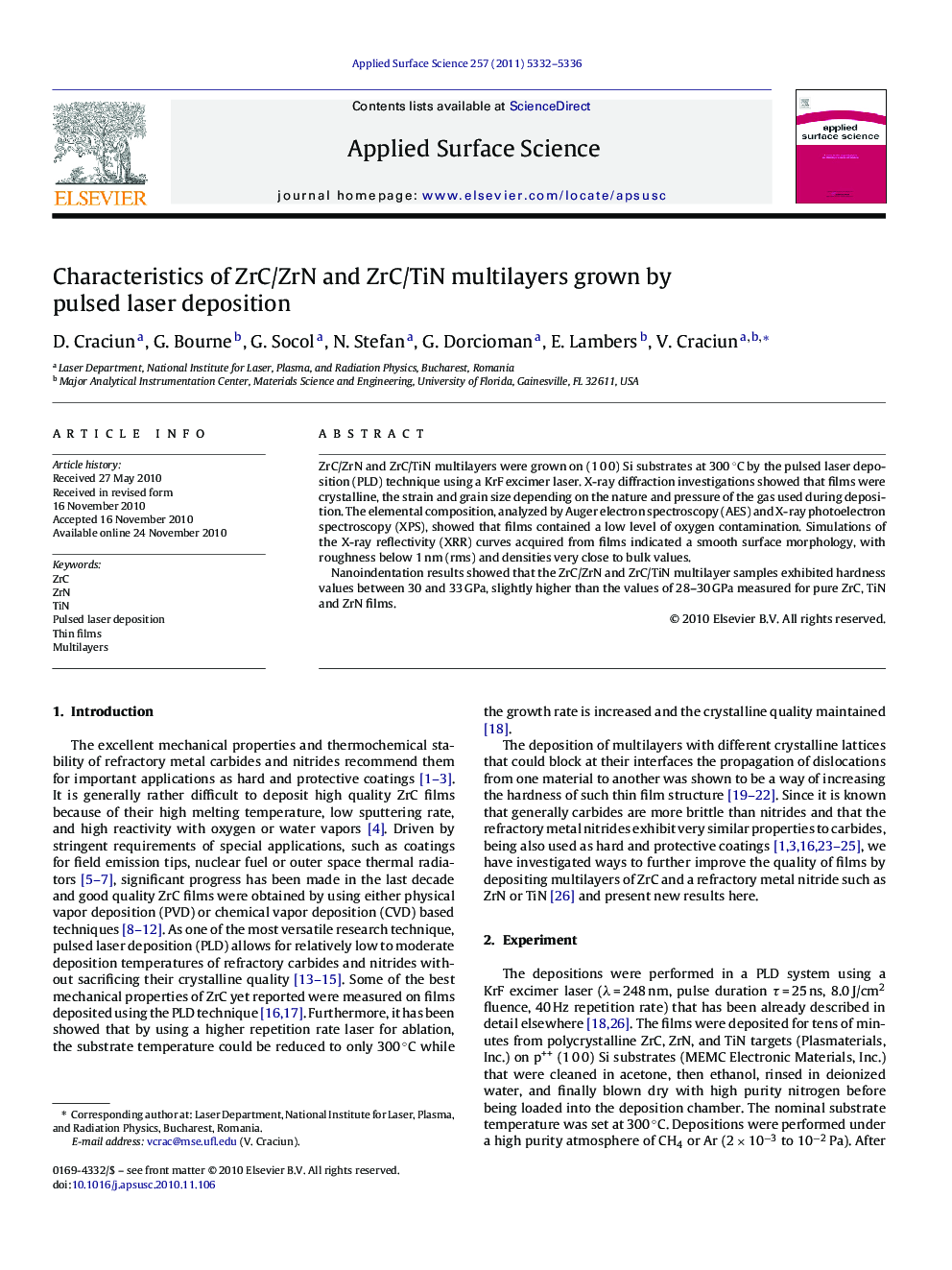 Characteristics of ZrC/ZrN and ZrC/TiN multilayers grown by pulsed laser deposition