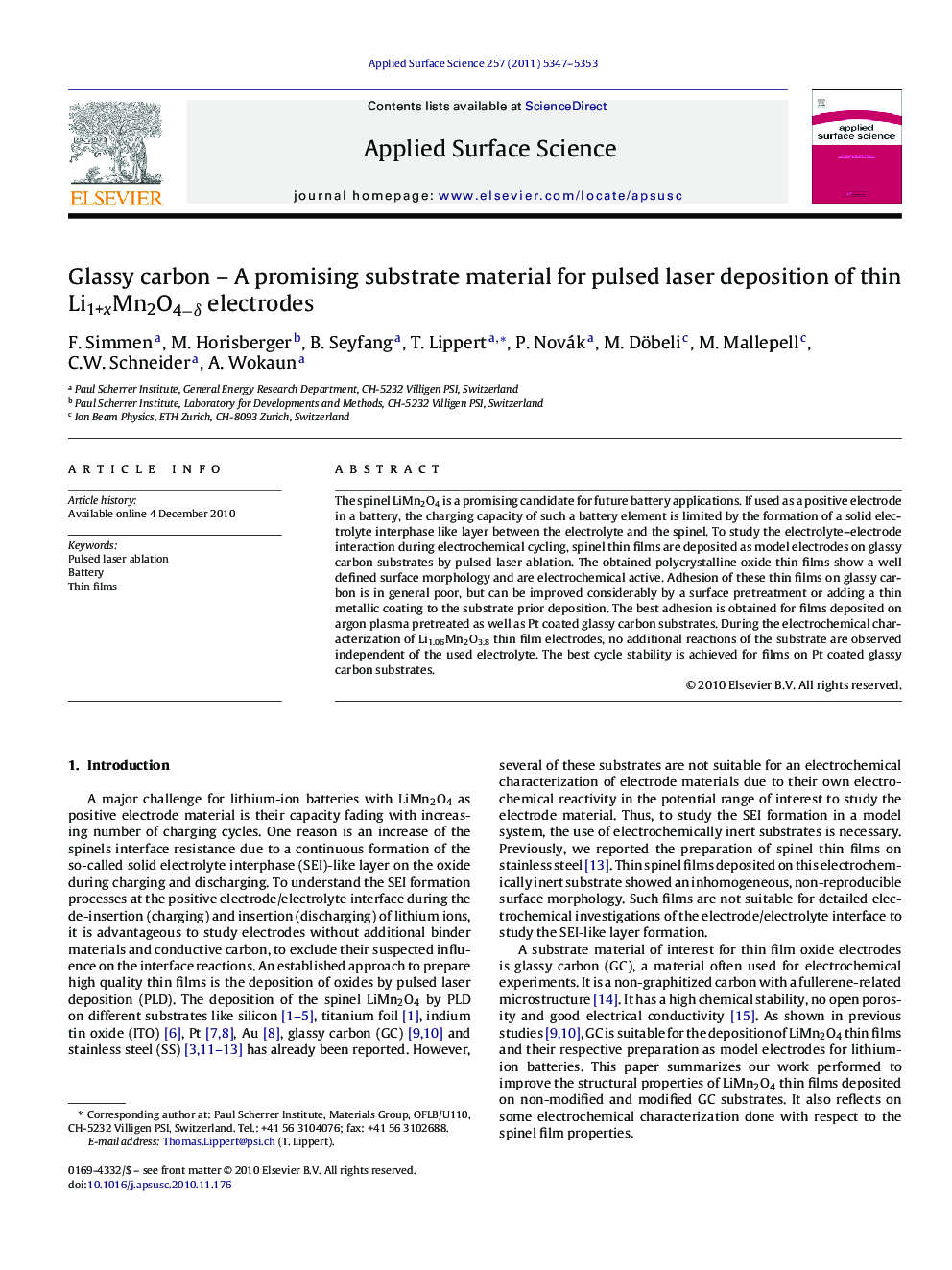 Glassy carbon - A promising substrate material for pulsed laser deposition of thin Li1+xMn2O4âÎ´ electrodes