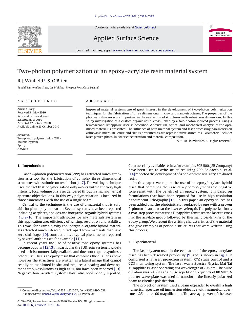 Two-photon polymerization of an epoxy-acrylate resin material system