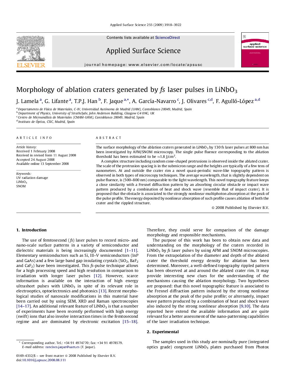 Morphology of ablation craters generated by fs laser pulses in LiNbO3