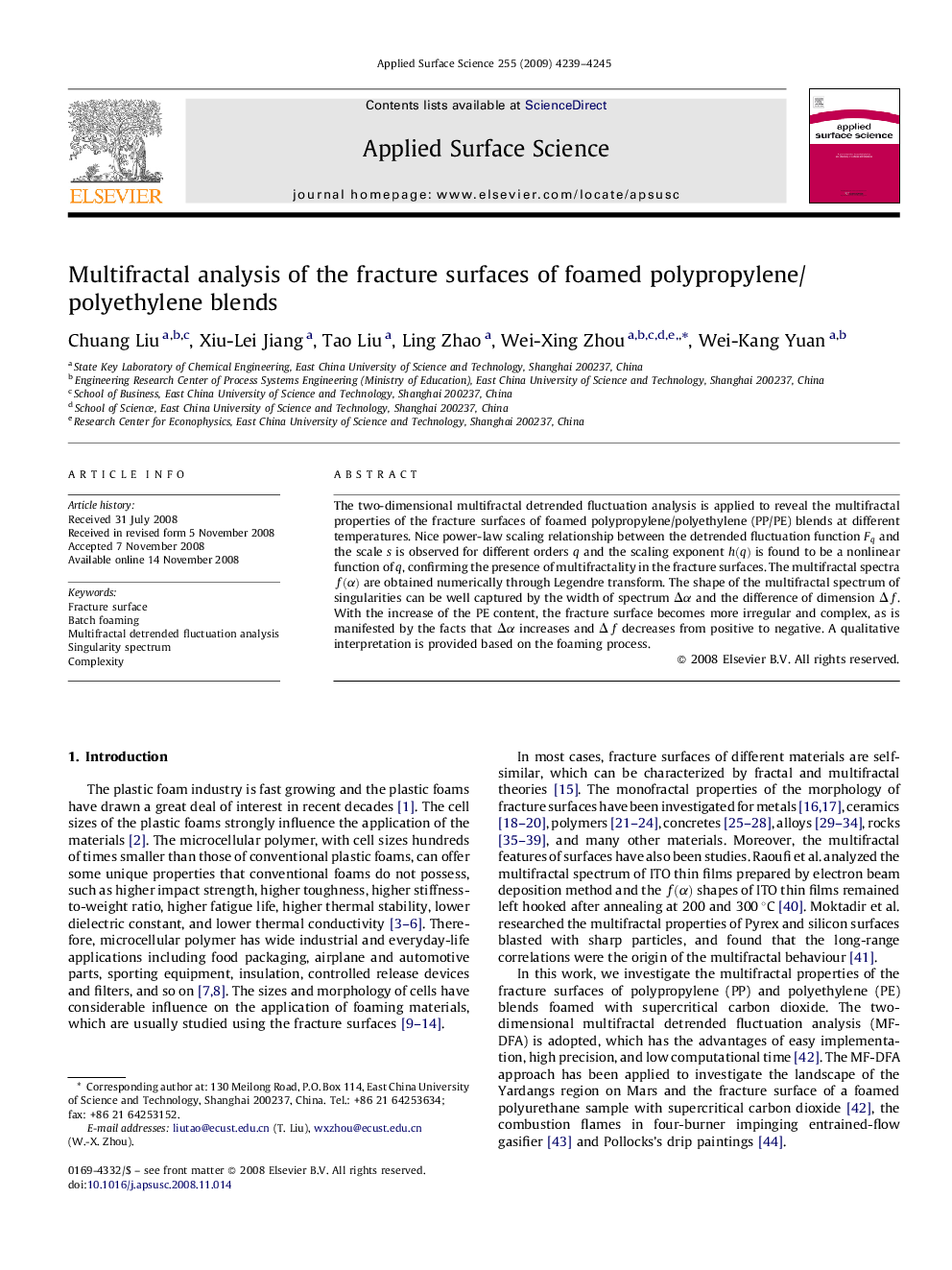 Multifractal analysis of the fracture surfaces of foamed polypropylene/polyethylene blends