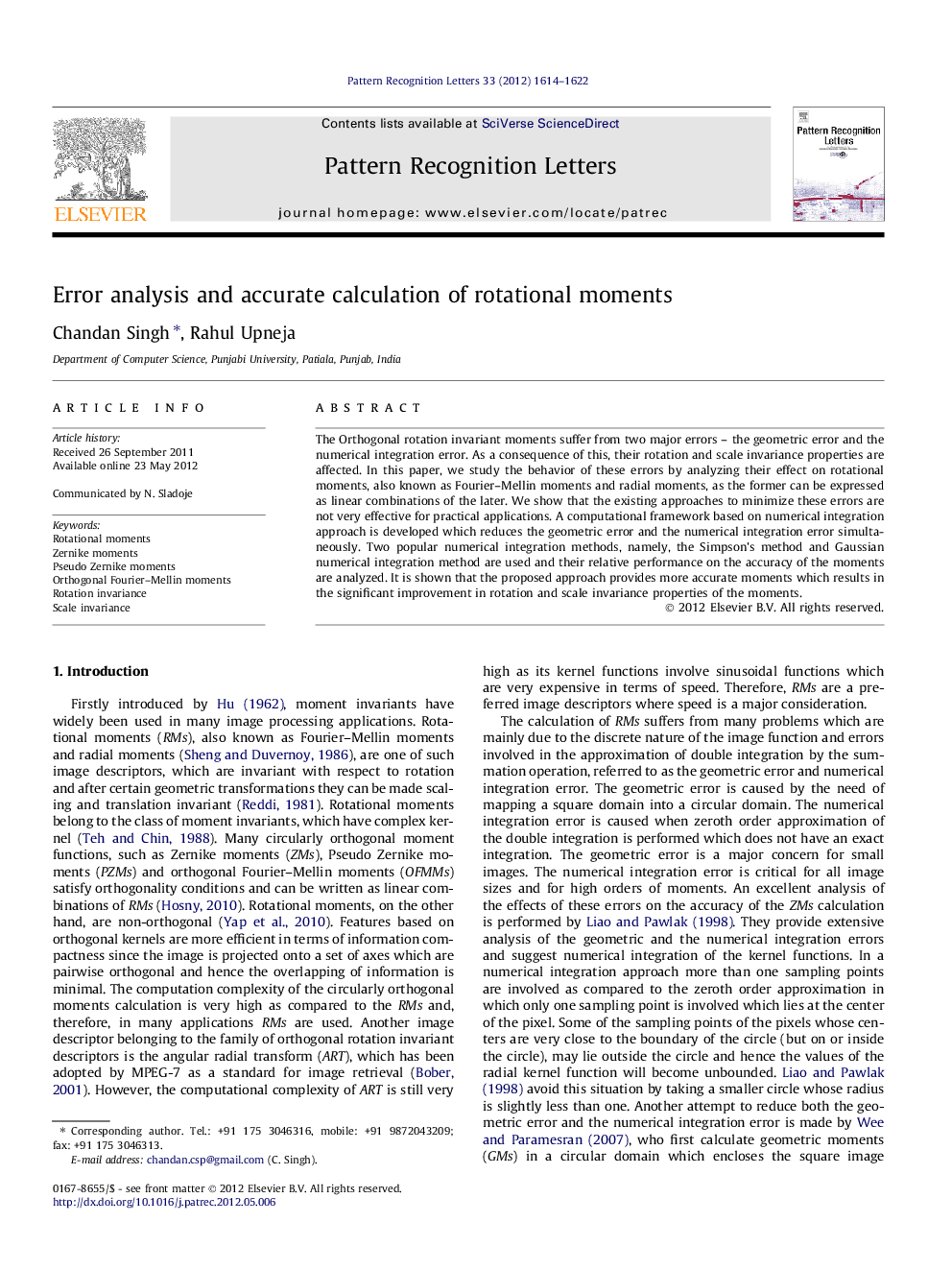 Error analysis and accurate calculation of rotational moments