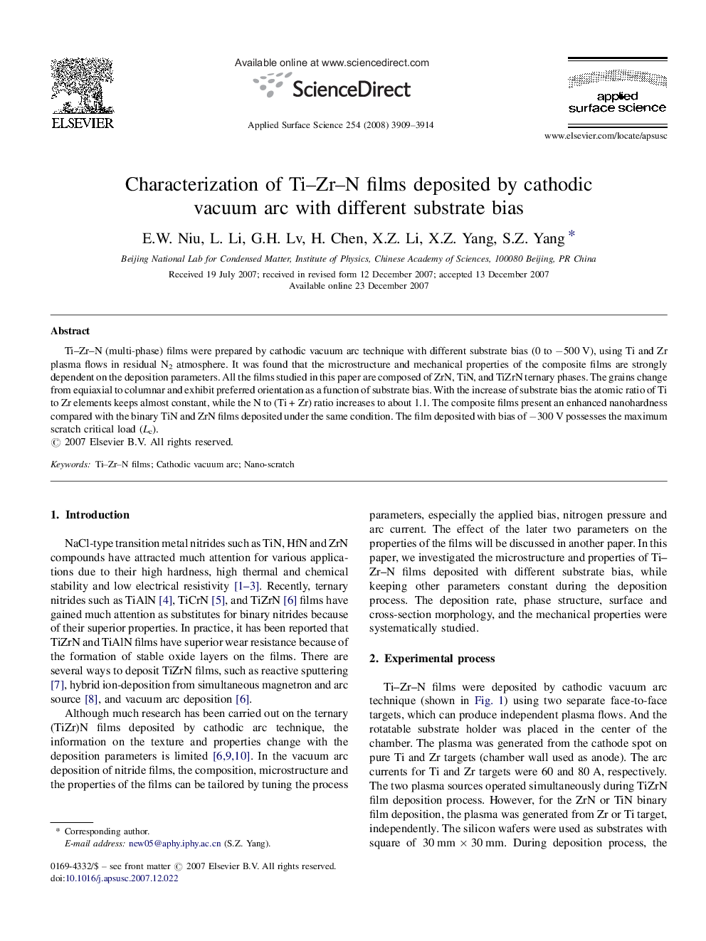 Characterization of Ti-Zr-N films deposited by cathodic vacuum arc with different substrate bias