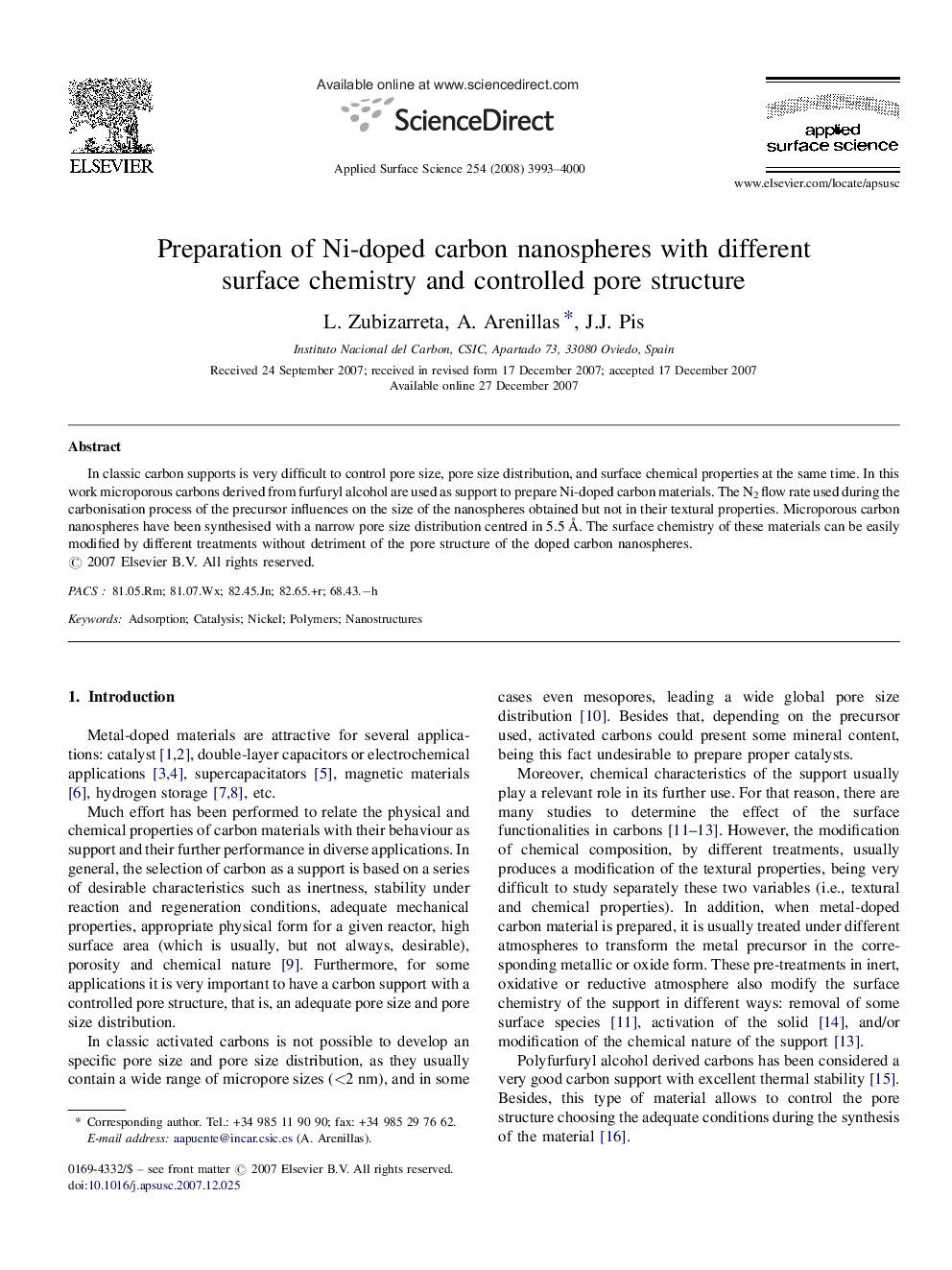 Preparation of Ni-doped carbon nanospheres with different surface chemistry and controlled pore structure