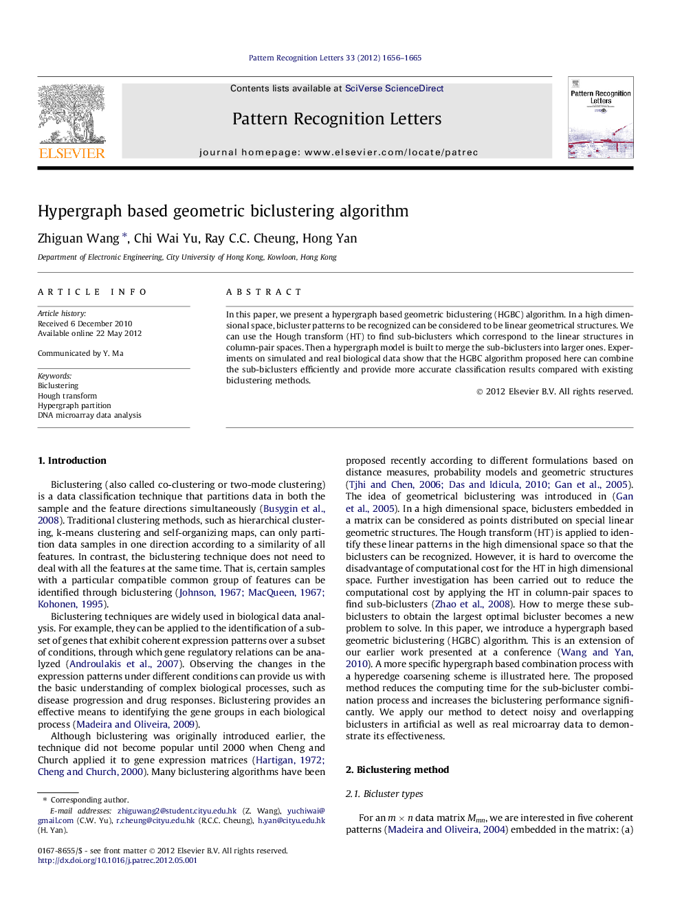 Hypergraph based geometric biclustering algorithm