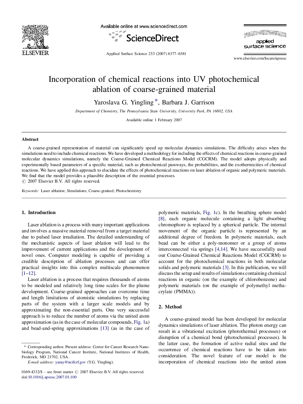 Incorporation of chemical reactions into UV photochemical ablation of coarse-grained material