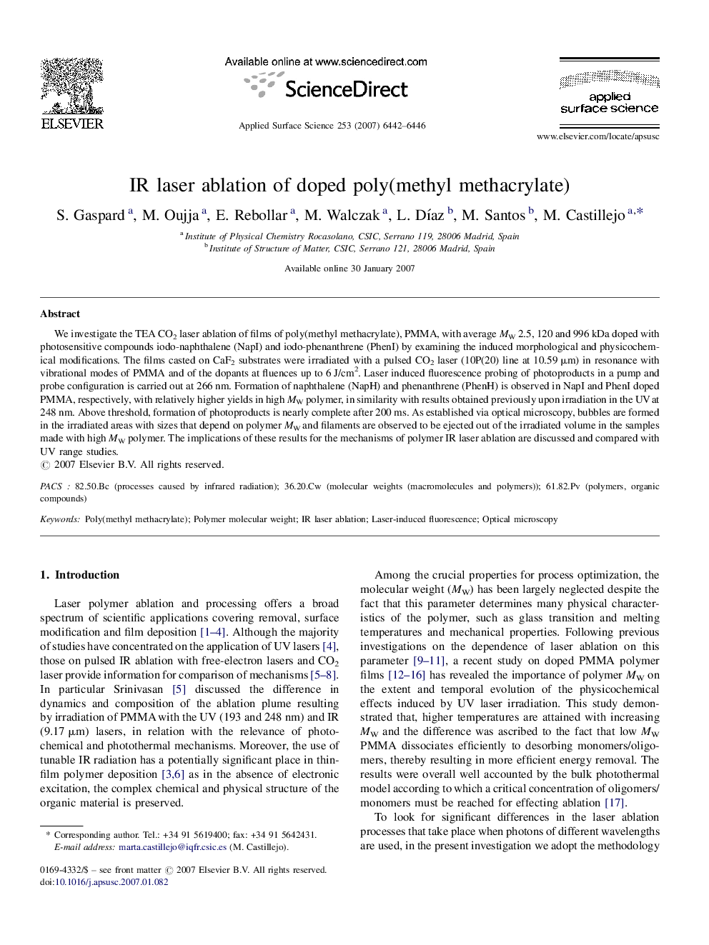 IR laser ablation of doped poly(methyl methacrylate)