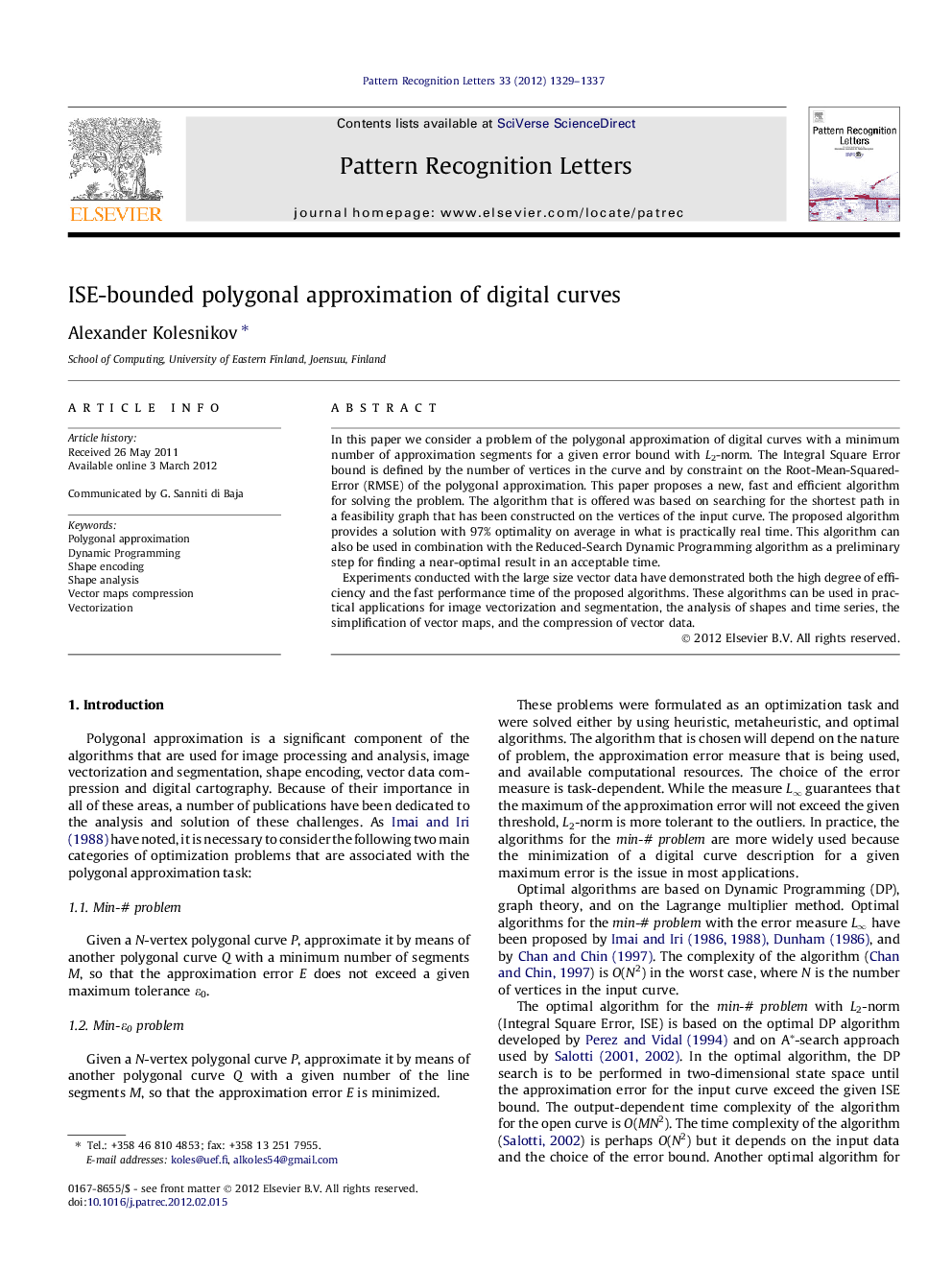 ISE-bounded polygonal approximation of digital curves