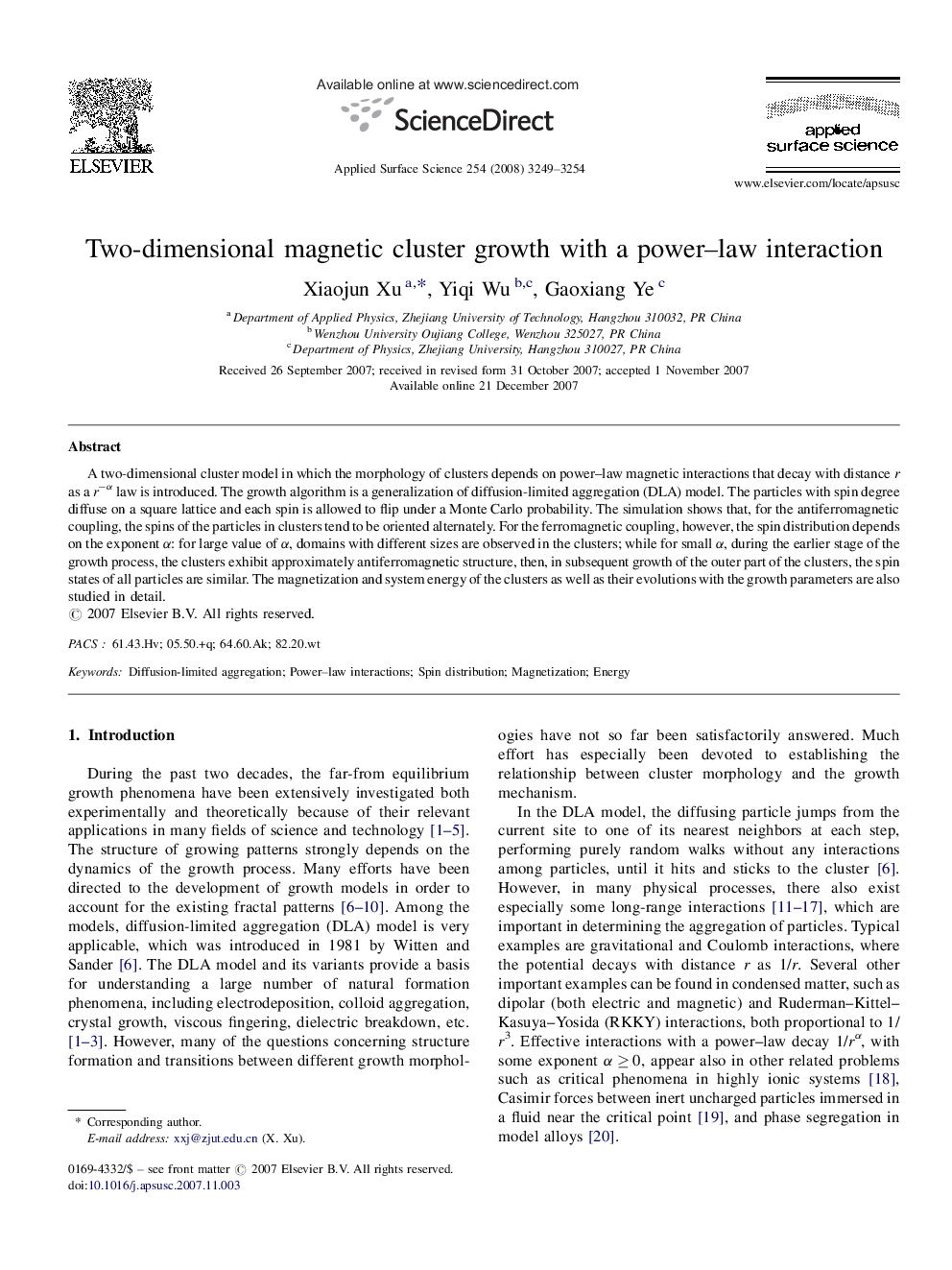 Two-dimensional magnetic cluster growth with a power-law interaction