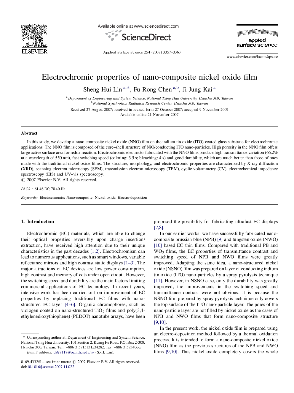 Electrochromic properties of nano-composite nickel oxide film