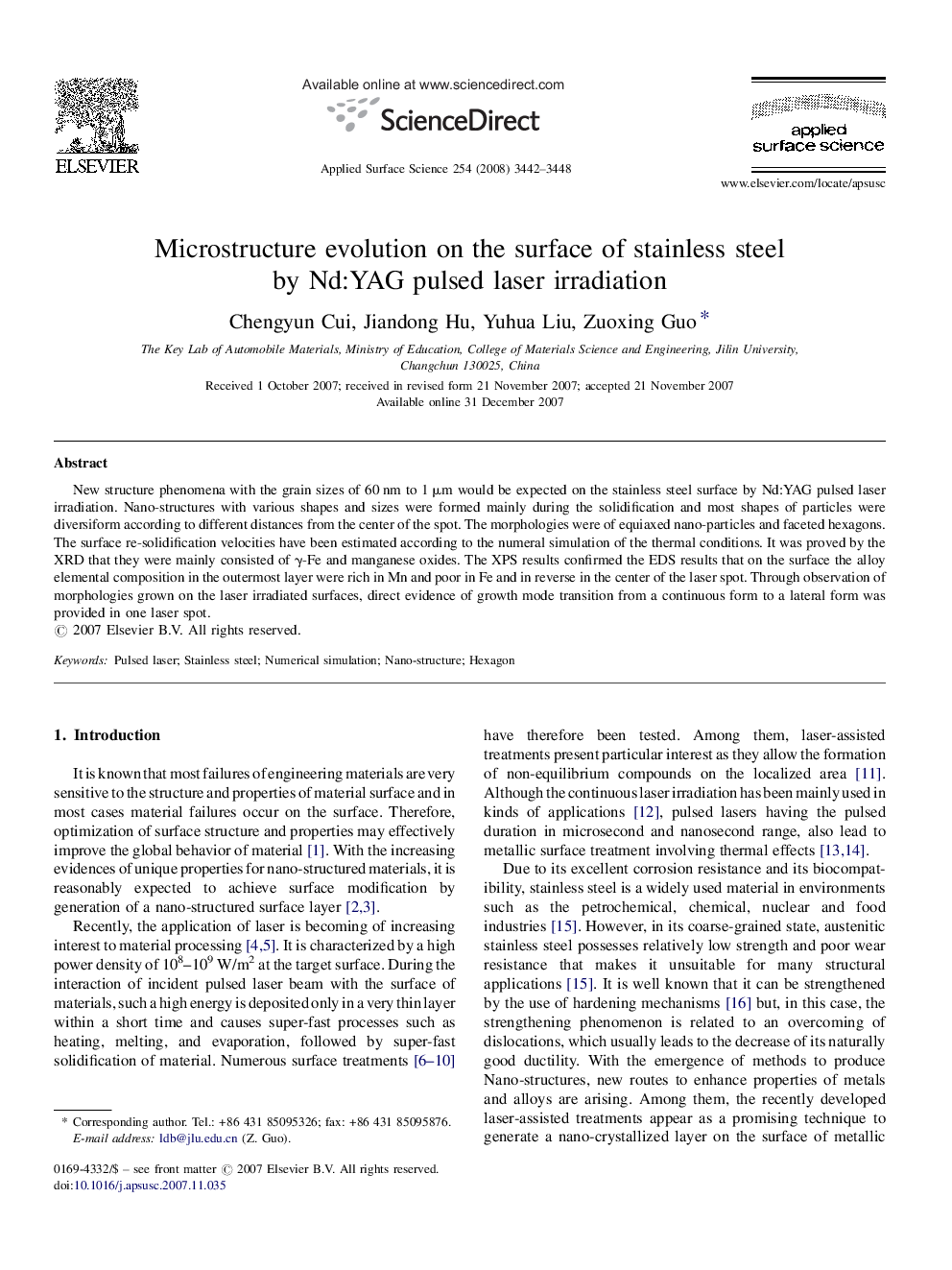 Microstructure evolution on the surface of stainless steel by Nd:YAG pulsed laser irradiation