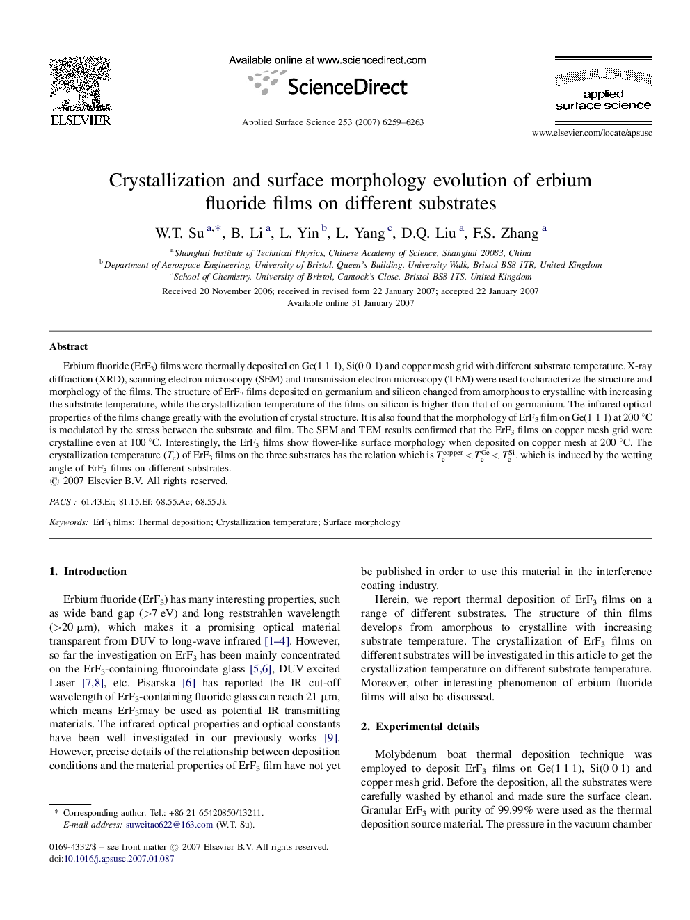 Crystallization and surface morphology evolution of erbium fluoride films on different substrates