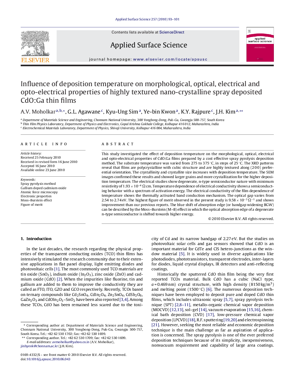 Influence of deposition temperature on morphological, optical, electrical and opto-electrical properties of highly textured nano-crystalline spray deposited CdO:Ga thin films