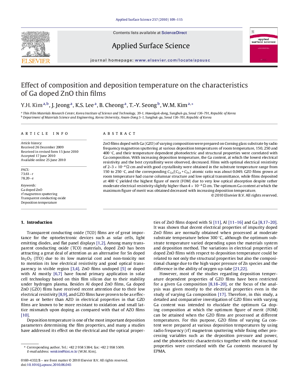 Effect of composition and deposition temperature on the characteristics of Ga doped ZnO thin films