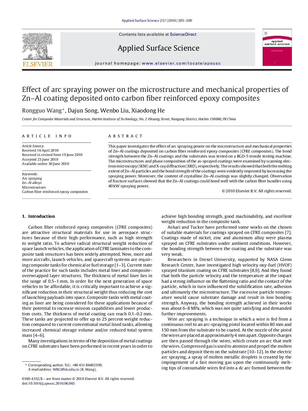 Effect of arc spraying power on the microstructure and mechanical properties of Zn-Al coating deposited onto carbon fiber reinforced epoxy composites