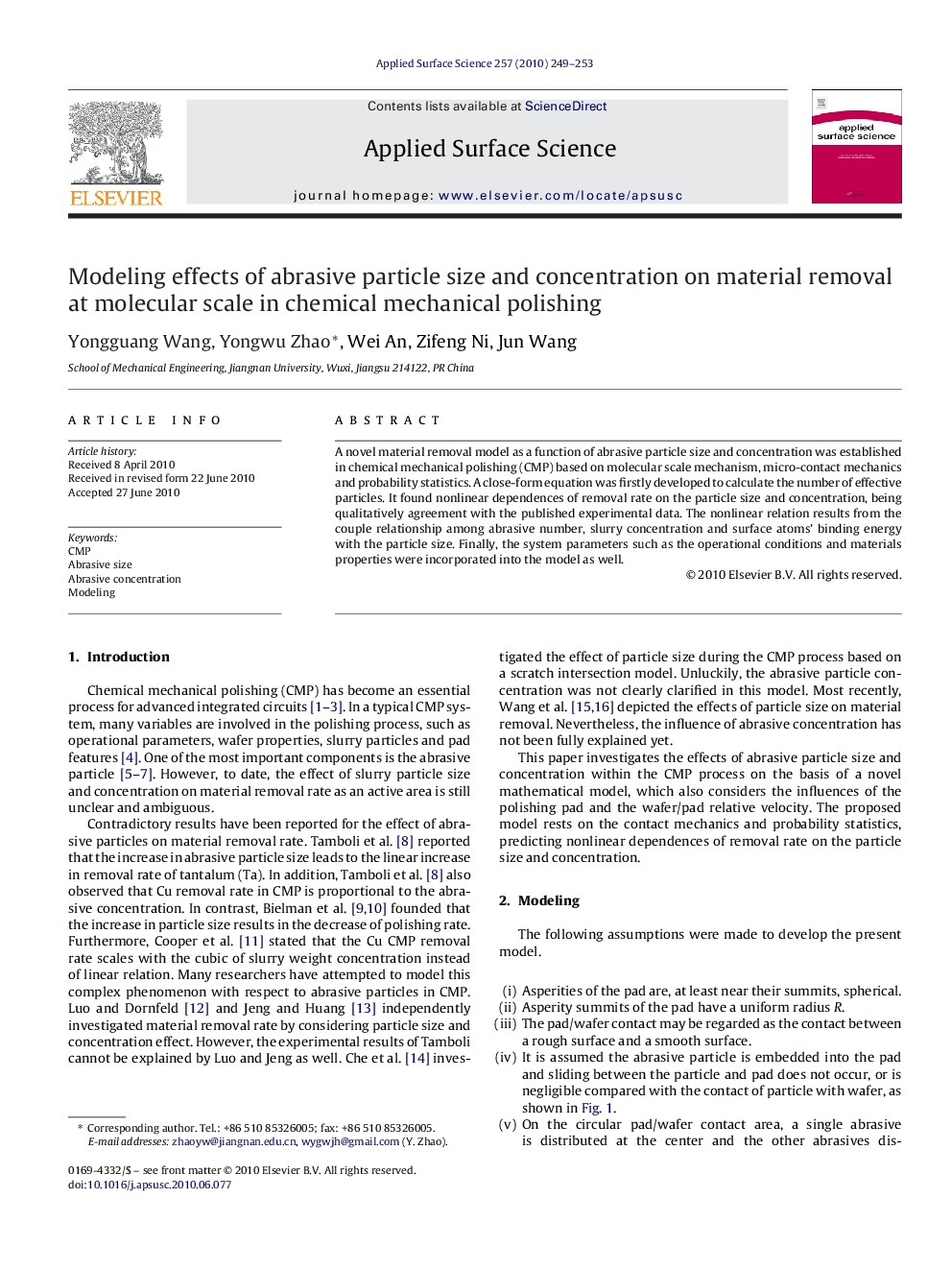 Modeling effects of abrasive particle size and concentration on material removal at molecular scale in chemical mechanical polishing