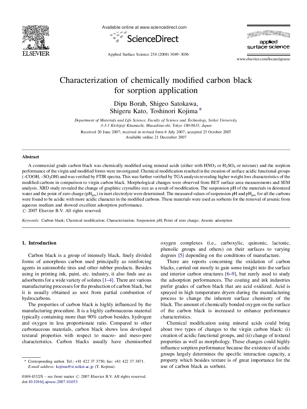 عکس صفحه اول مقاله: Characterization of chemically modified carbon black for sorption application Characterization of chemically modified carbon black for sorption application