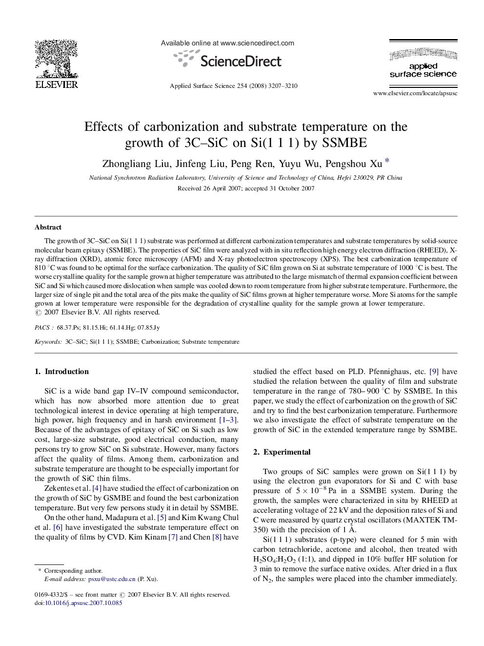 Effects of carbonization and substrate temperature on the growth of 3C-SiC on Si(1 1 1) by SSMBE