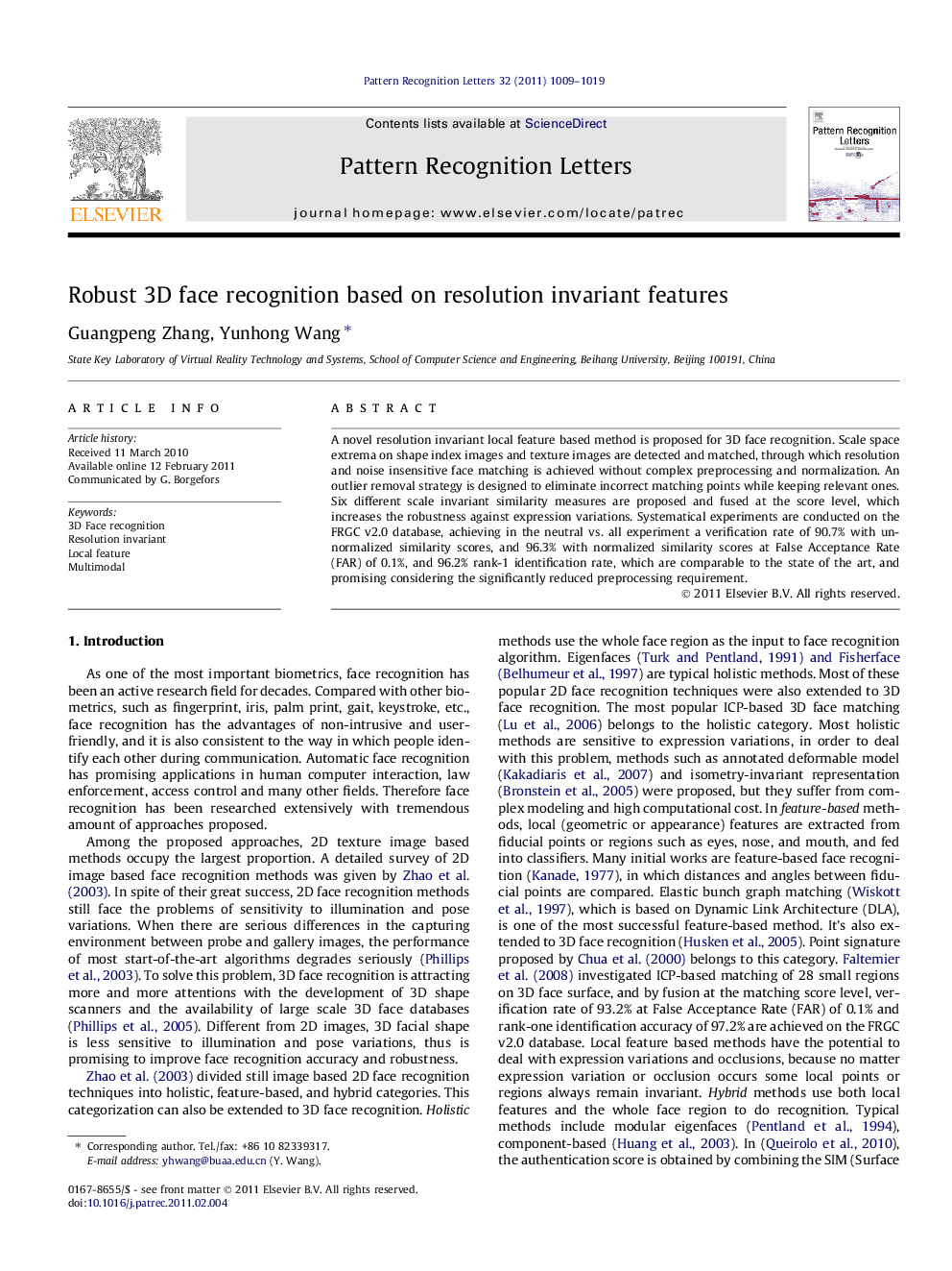 Robust 3D face recognition based on resolution invariant features