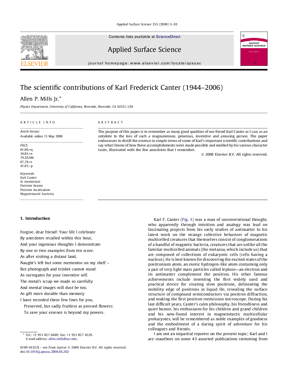 The scientific contributions of Karl Frederick Canter (1944-2006)