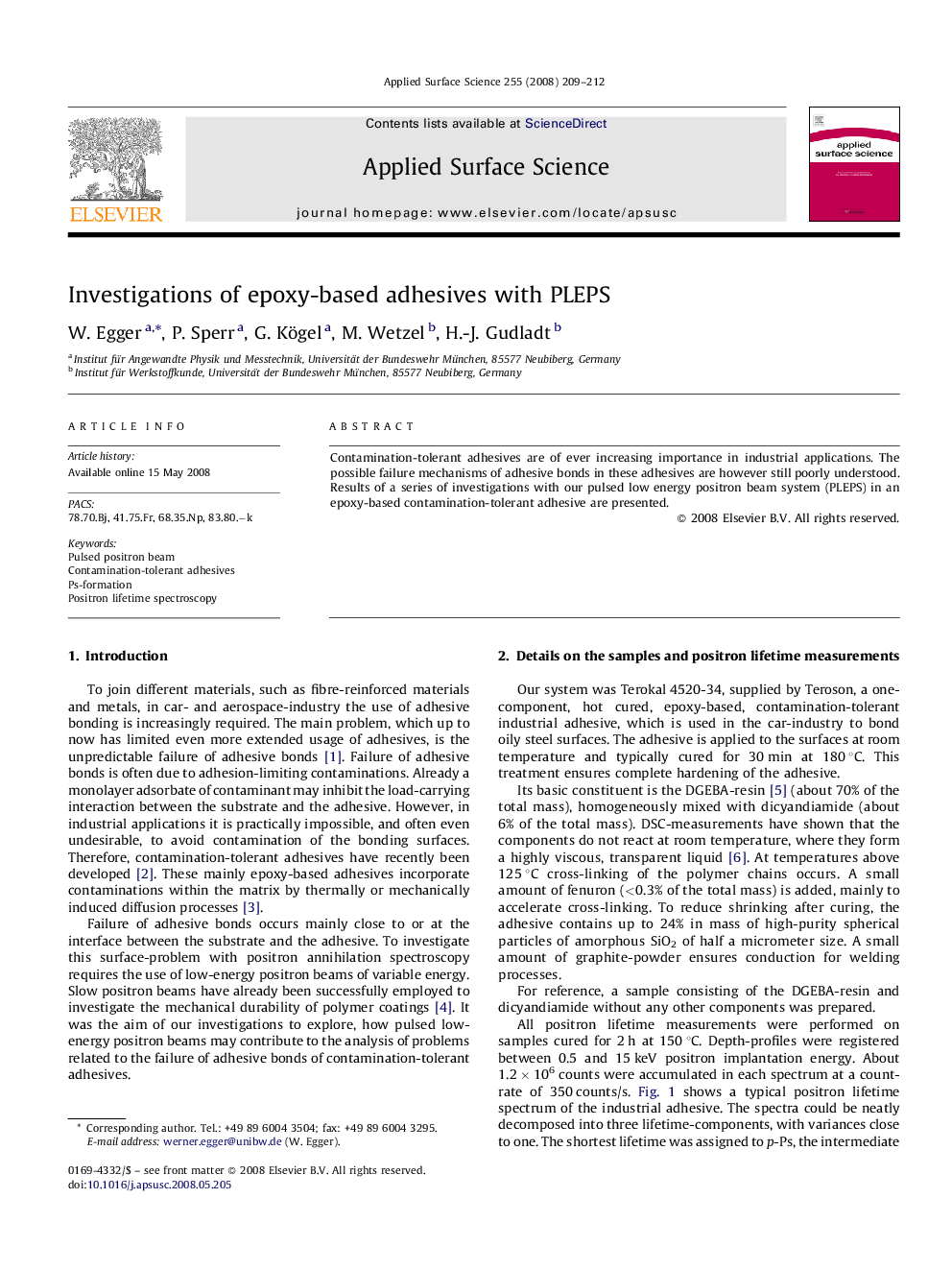 Investigations of epoxy-based adhesives with PLEPS