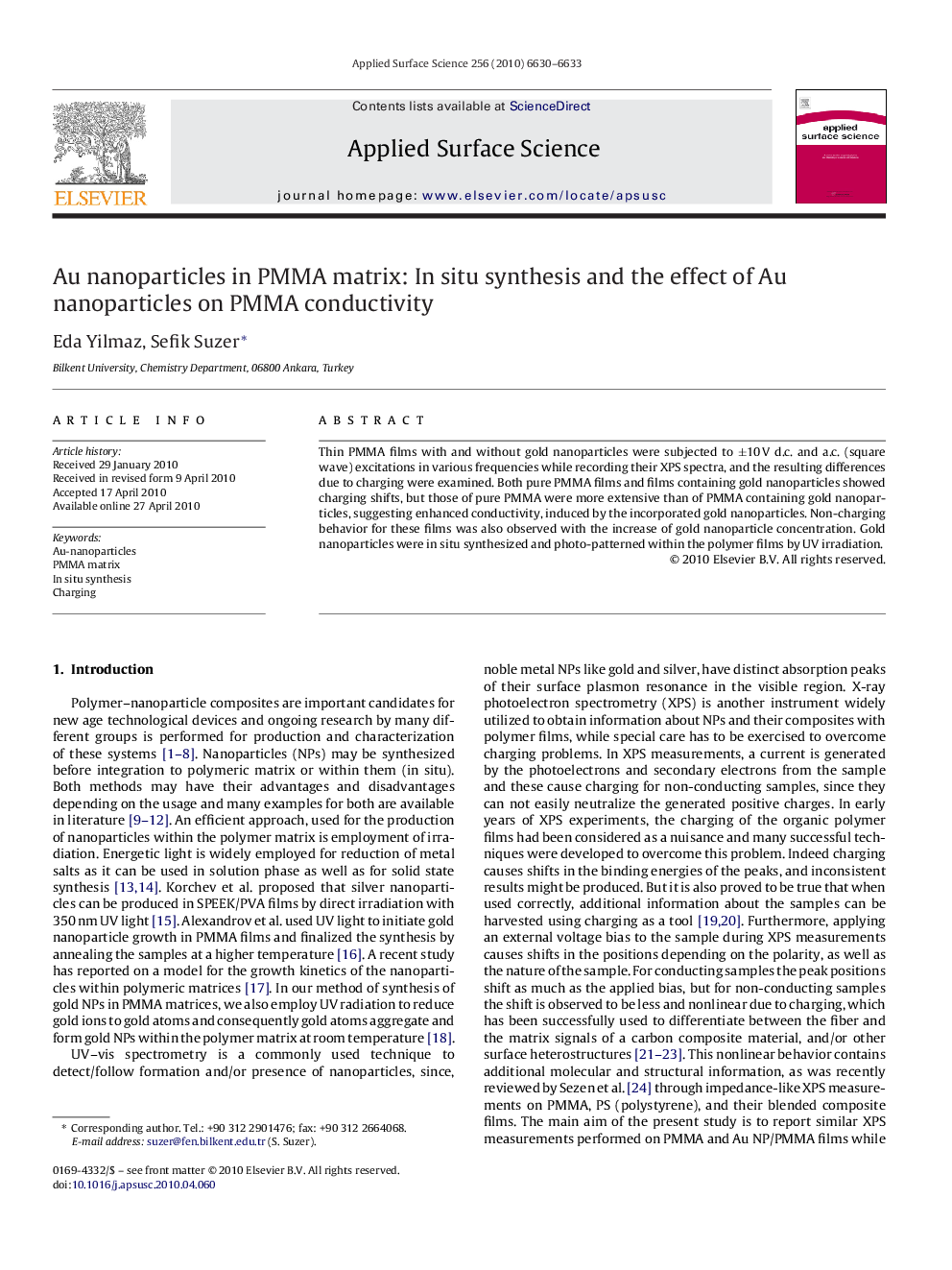 Au nanoparticles in PMMA matrix: In situ synthesis and the effect of Au nanoparticles on PMMA conductivity