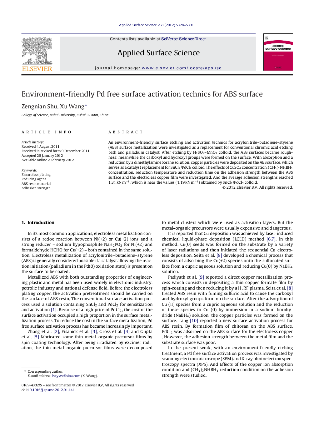 Environment-friendly Pd free surface activation technics for ABS surface