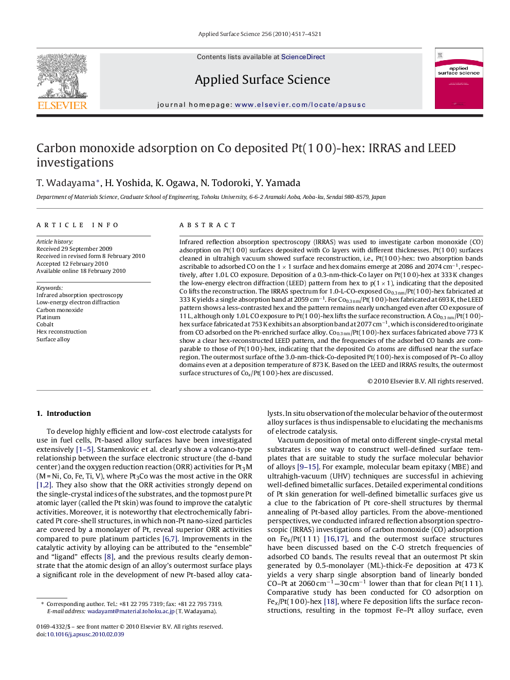 Carbon monoxide adsorption on Co deposited Pt(1 0 0)-hex: IRRAS and LEED investigations