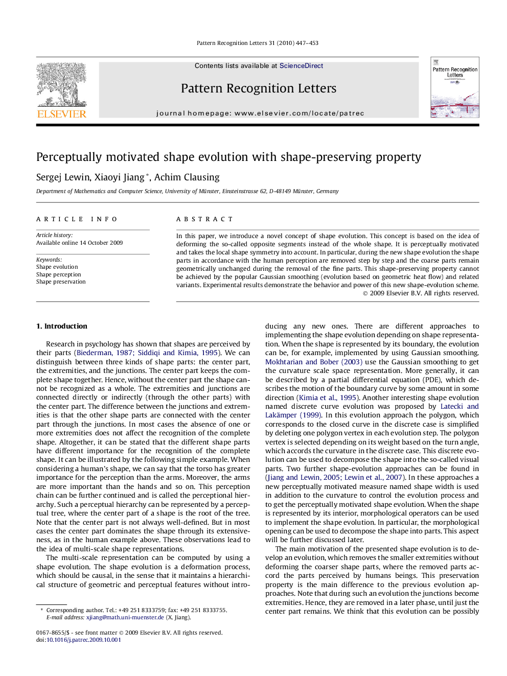 Perceptually motivated shape evolution with shape-preserving property