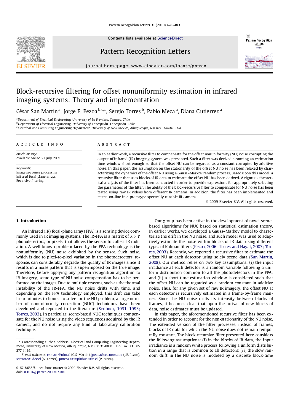 Block-recursive filtering for offset nonuniformity estimation in infrared imaging systems: Theory and implementation