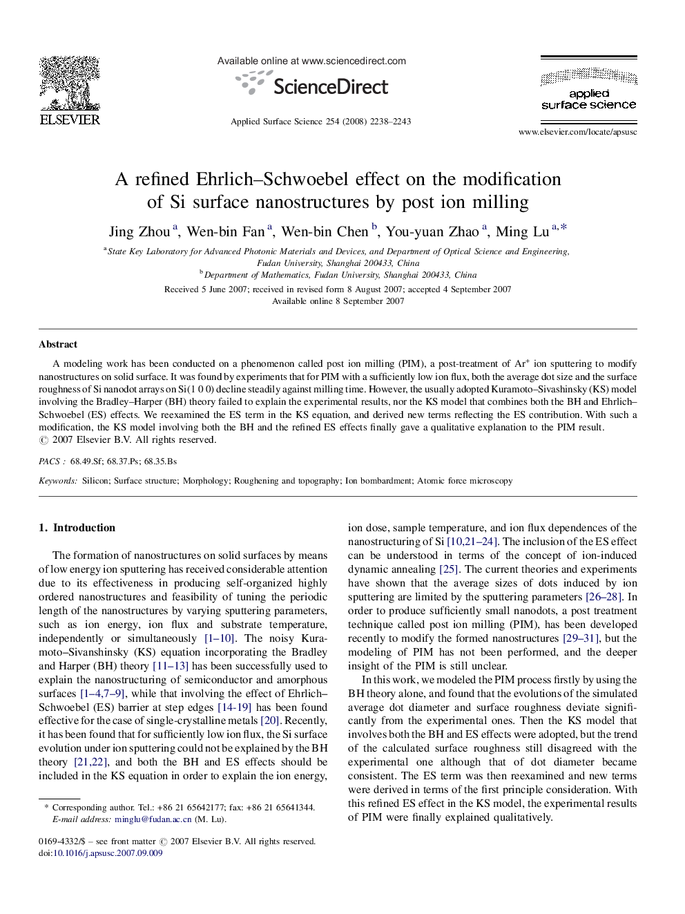 A refined Ehrlich-Schwoebel effect on the modification of Si surface nanostructures by post ion milling