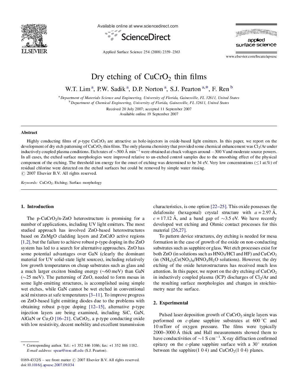 Dry etching of CuCrO2 thin films