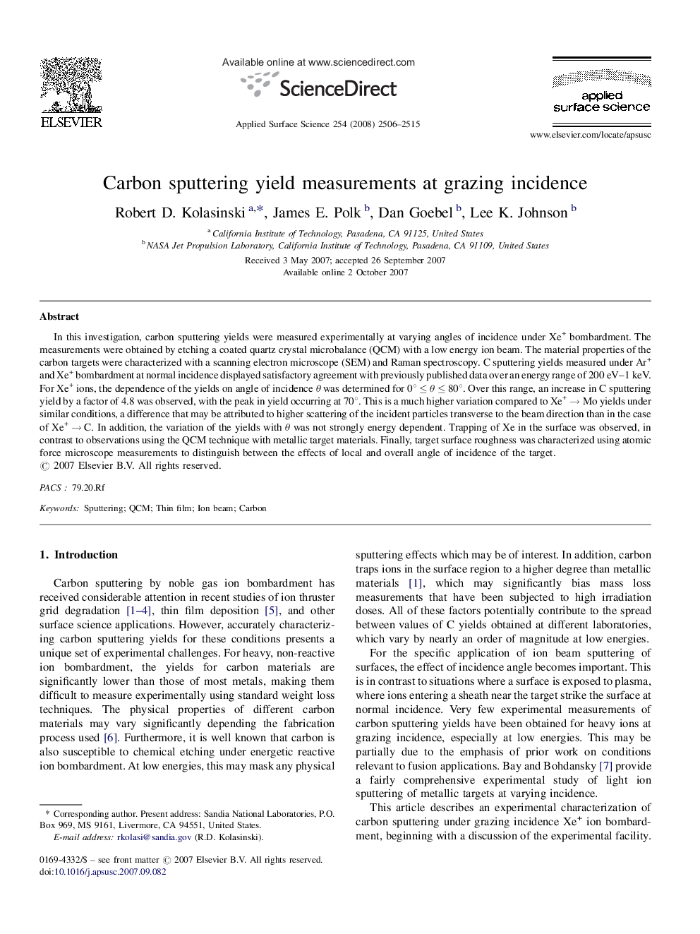 Carbon sputtering yield measurements at grazing incidence