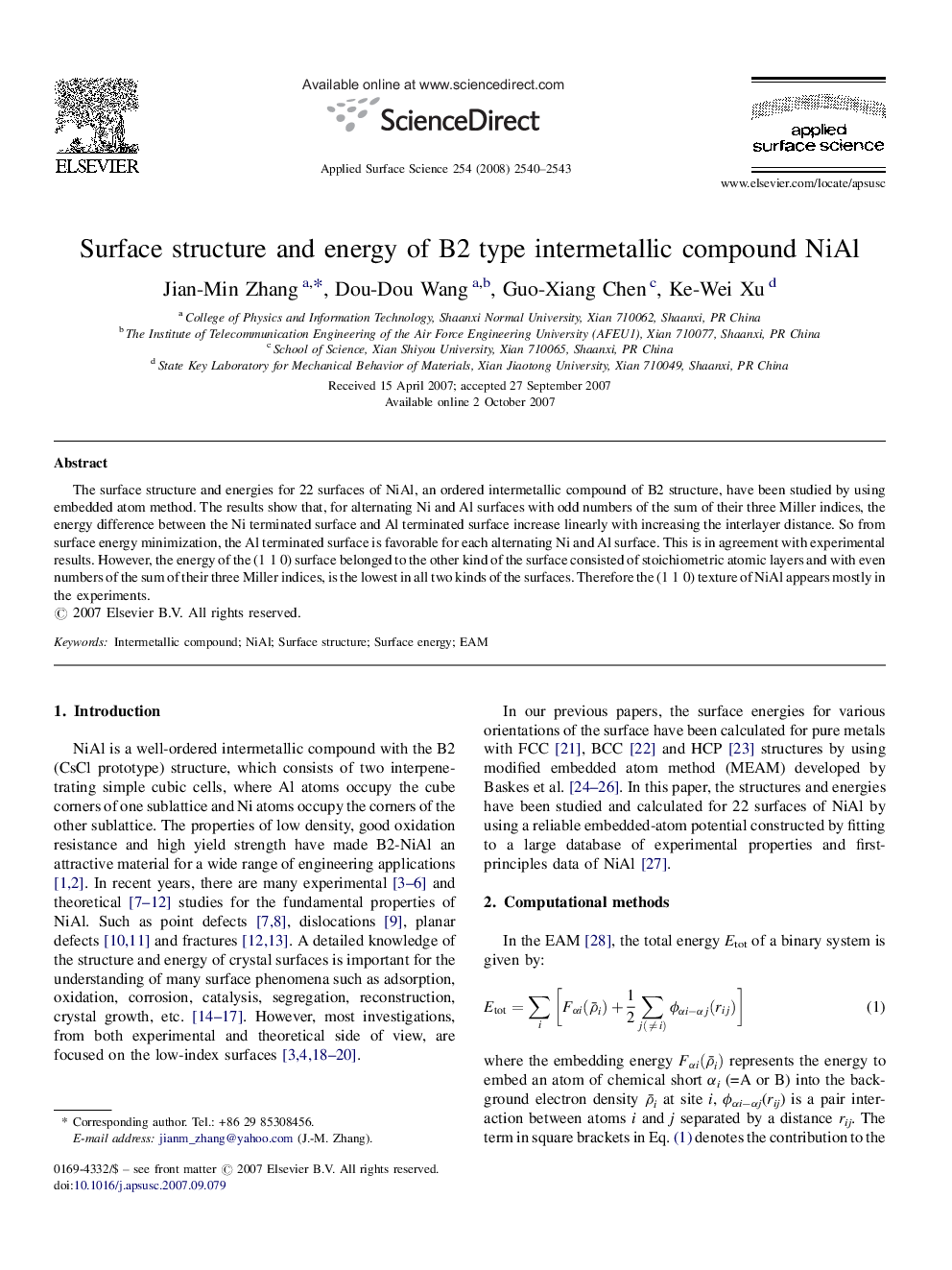 Surface structure and energy of B2 type intermetallic compound NiAl