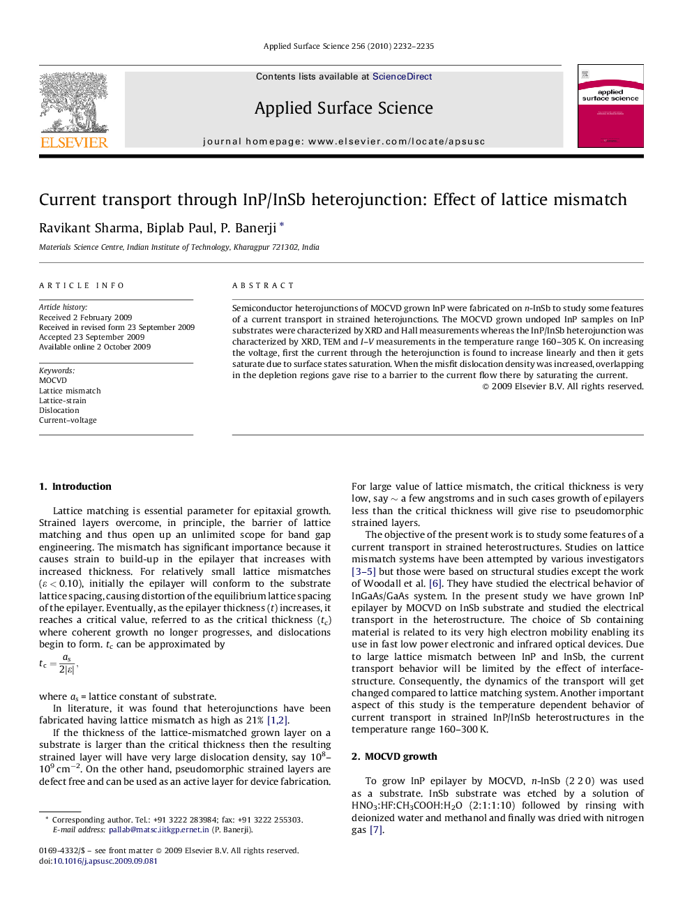 Current transport through InP/InSb heterojunction: Effect of lattice mismatch