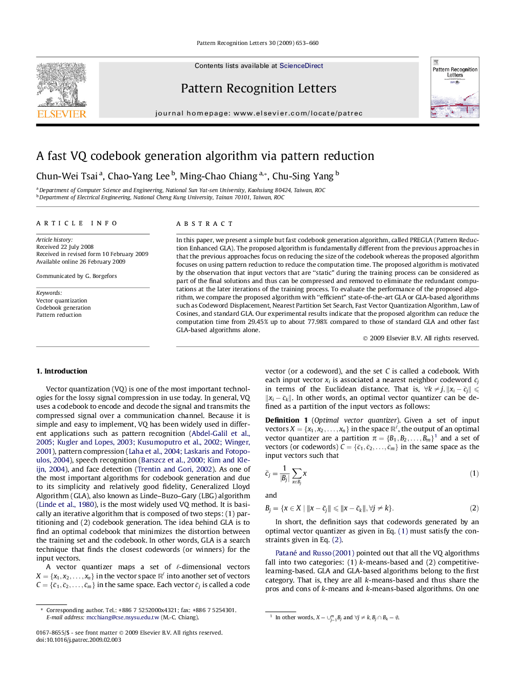 A fast VQ codebook generation algorithm via pattern reduction