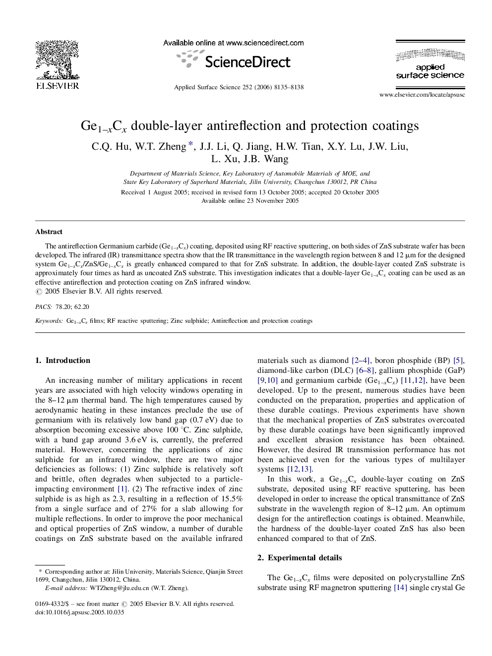 Ge1-xCx double-layer antireflection and protection coatings