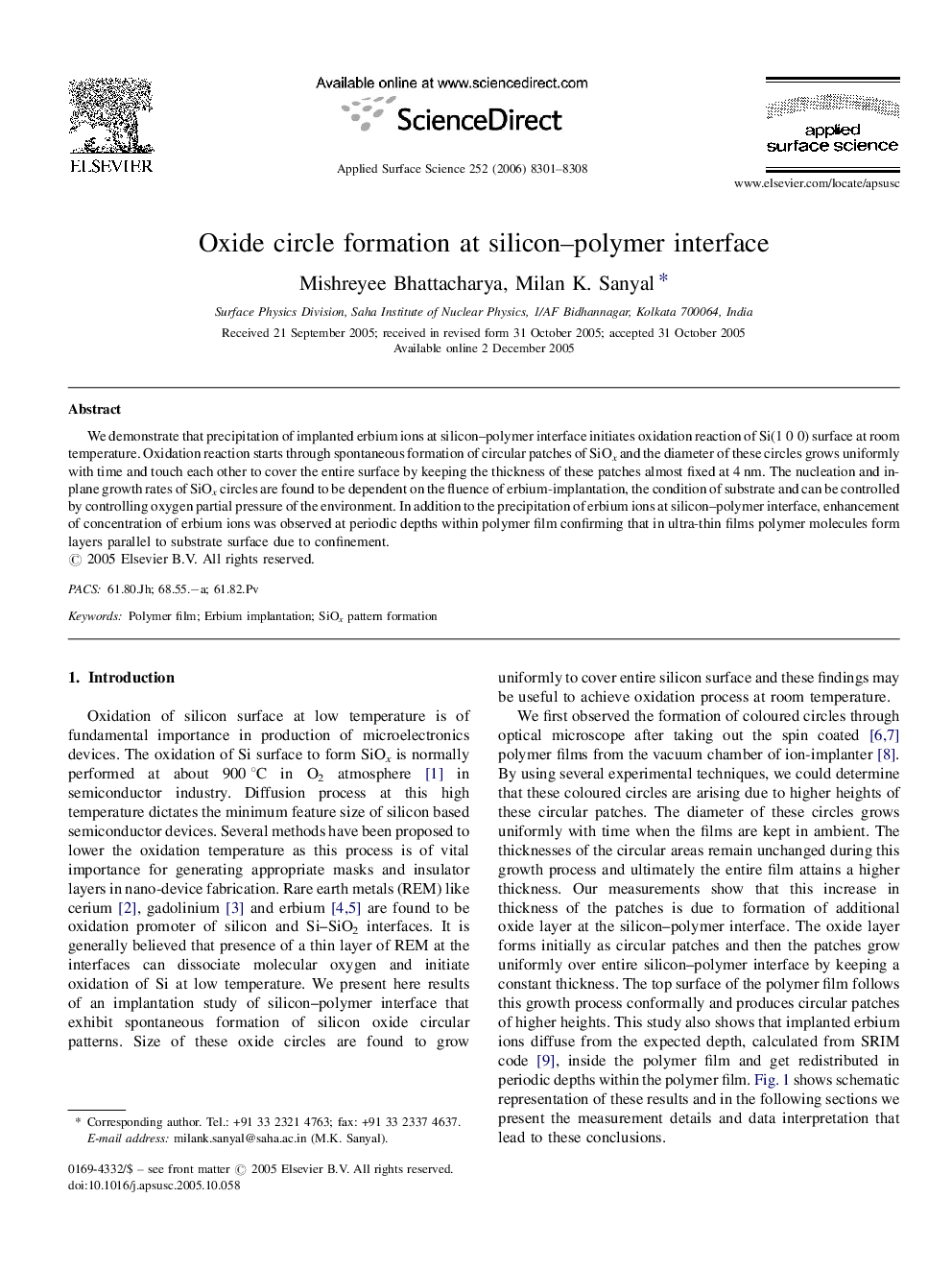 Oxide circle formation at silicon-polymer interface