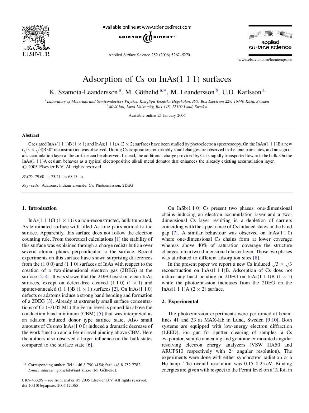 Adsorption of Cs on InAs(1 1 1) surfaces