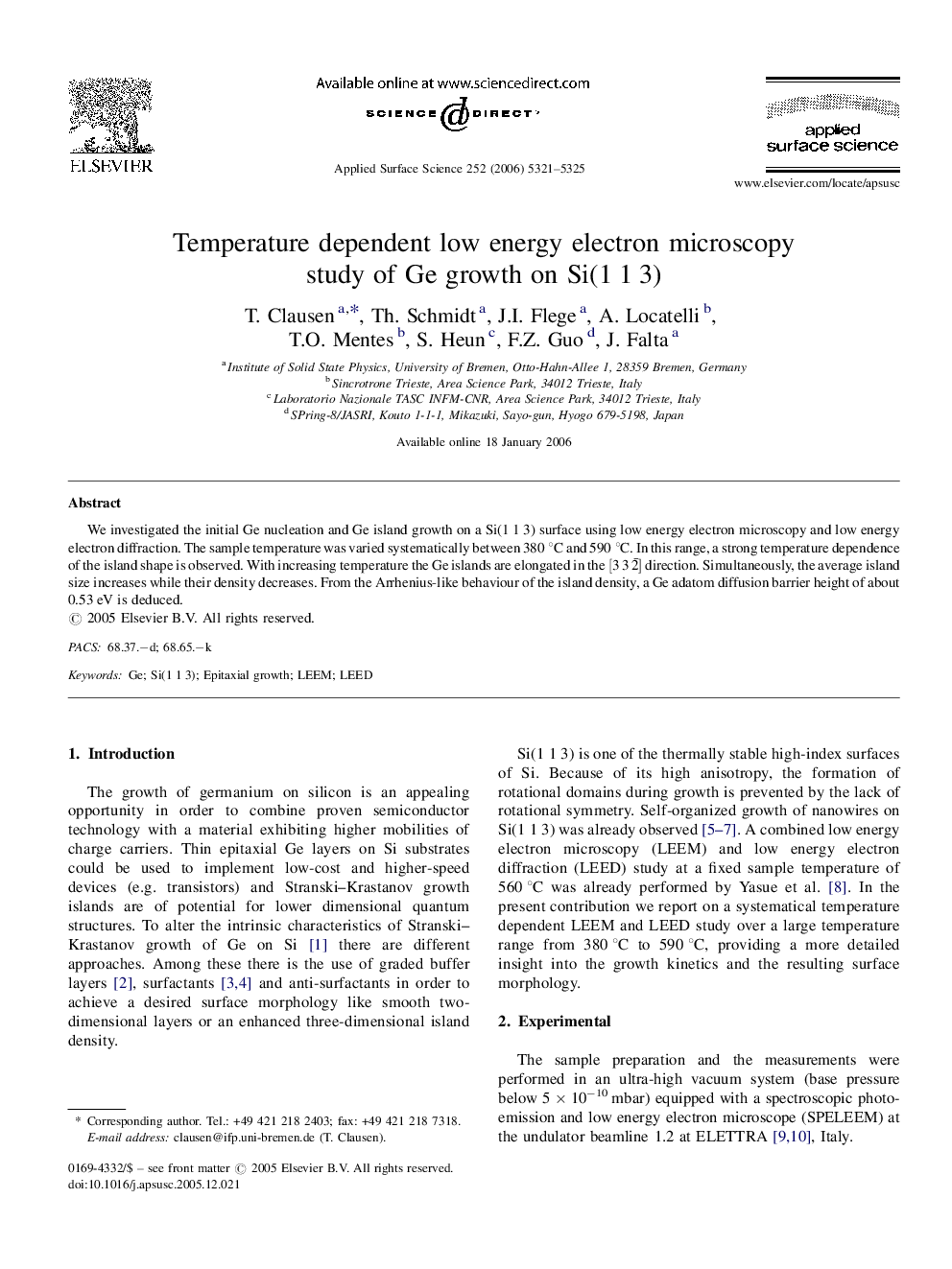 Temperature dependent low energy electron microscopy study of Ge growth on Si(1 1 3)