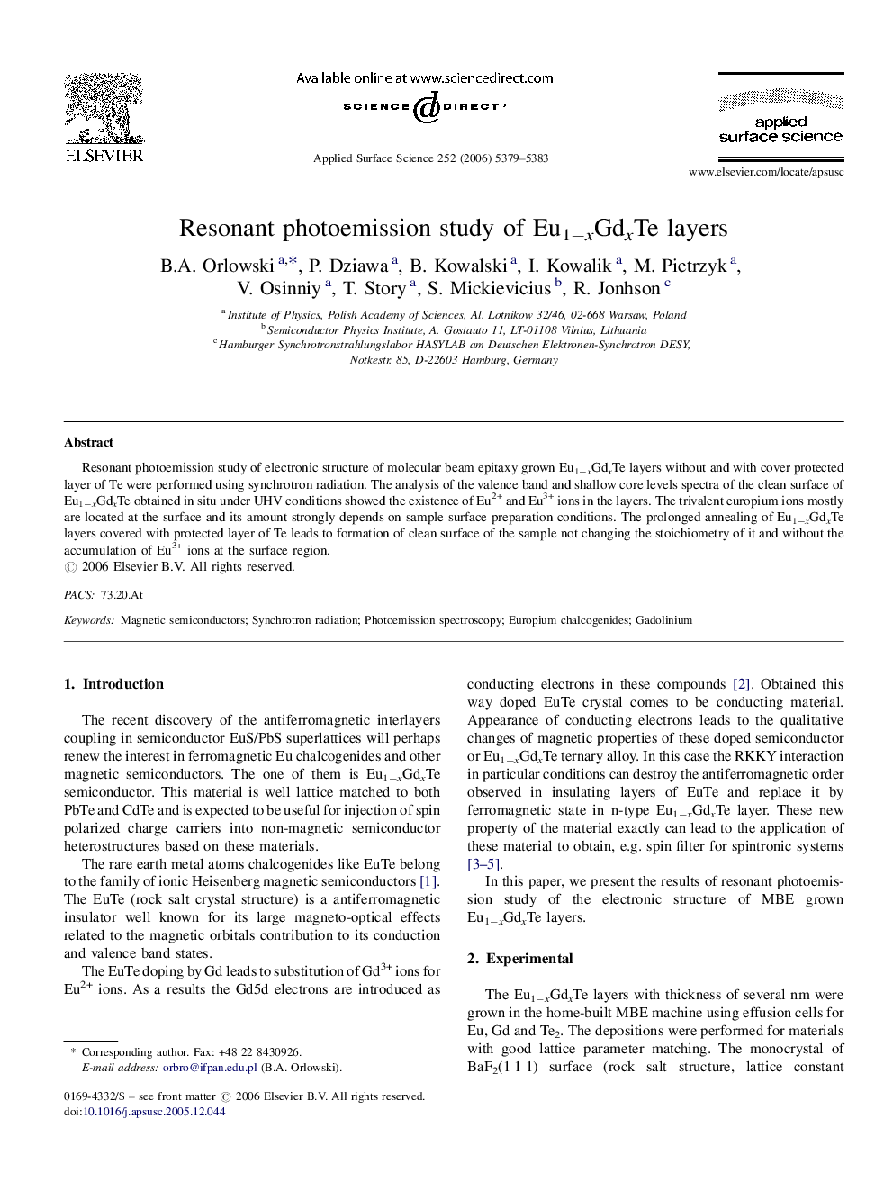 Resonant photoemission study of Eu1âxGdxTe layers